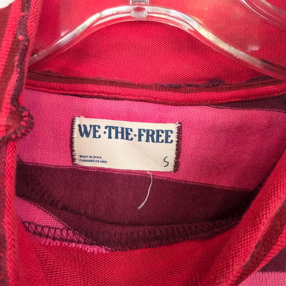 Free People We The Free Punk Playful Tee Stripes Pink Red Boho Womens Size Small - Picture 7 of 14